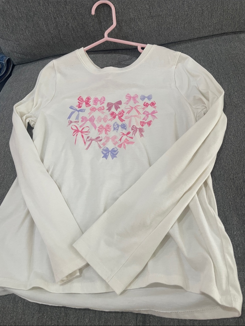 Cat & Jack White Long-Sleeve Top with Pink and Purple Bow Heart